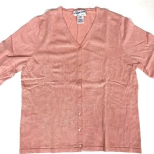 Pendleton Silk Blend Cardigan Sweater Peach Pink Lightweight Knit Small